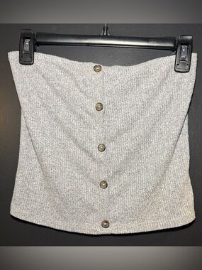 American Eagle Light Gray Button-Front Knit Tube Top